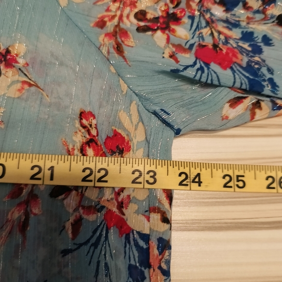 Sara Michelle Boho Floral Semi-Sheer V-Neck 3/4 Sleeve Blouse Size 1X - Picture 8 of 10